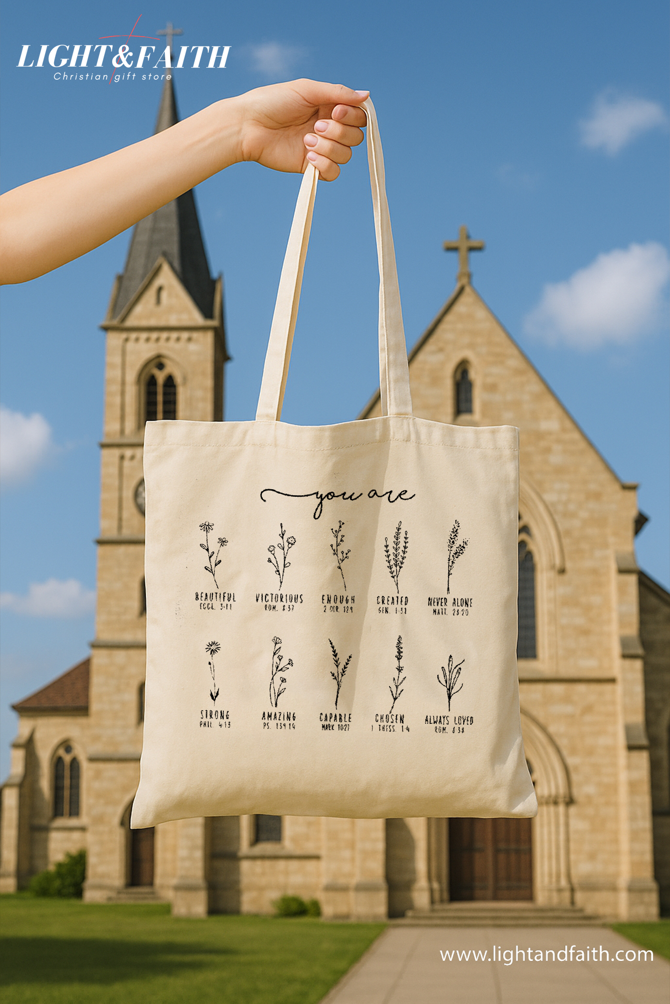 You Are Bible Verse Tote Bag, Inspirational Christian Tote, Wildflower Design, Retro Bible Verse Bag, Faith-Based Gift, Eco-Friendly Scripture Tote TBLAF04